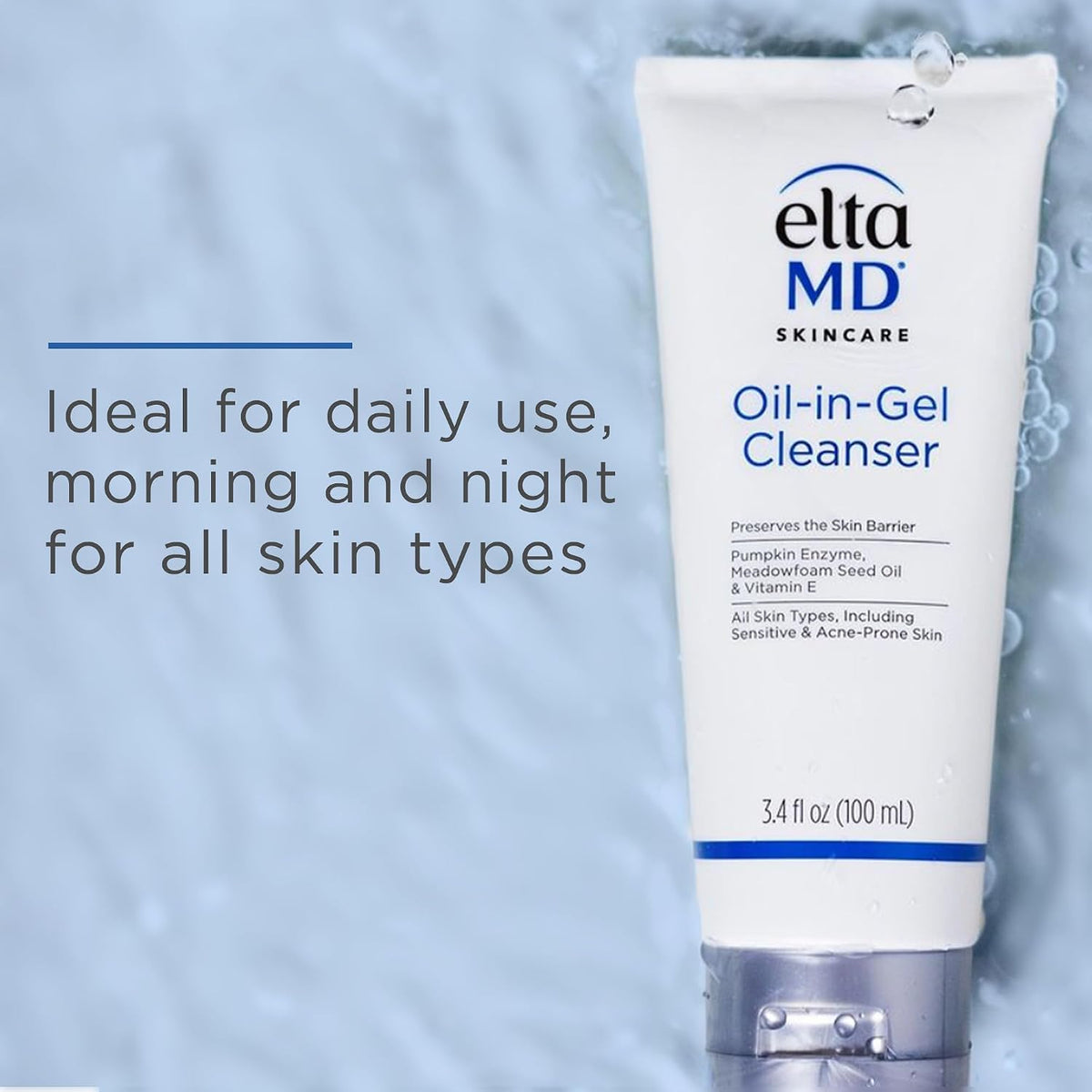 EltaMD Oil-In-Gel Face Cleanser, Gentle Makeup Remover, 3.4 oz
