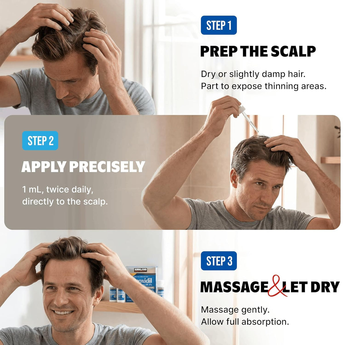 Kirkland Signature Minoxidil Topical Solution USP 5%, Extra Strength Hair Regrowth Treatment for Men, 6 Months Supply