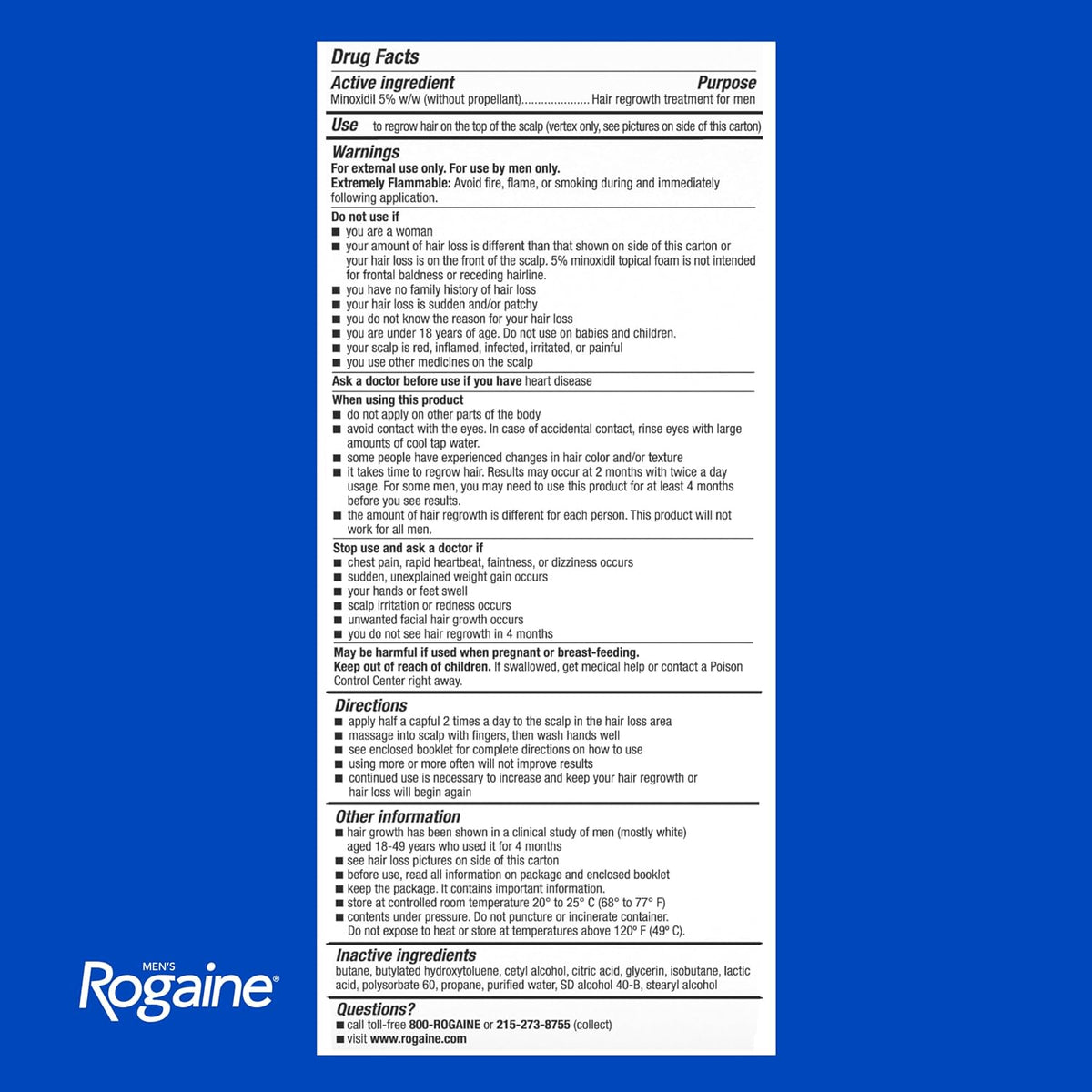 Men's Rogaine 5% Minoxidil Topical Foam, Unscented, 3 Mo Supply, 3x 2.11 Oz