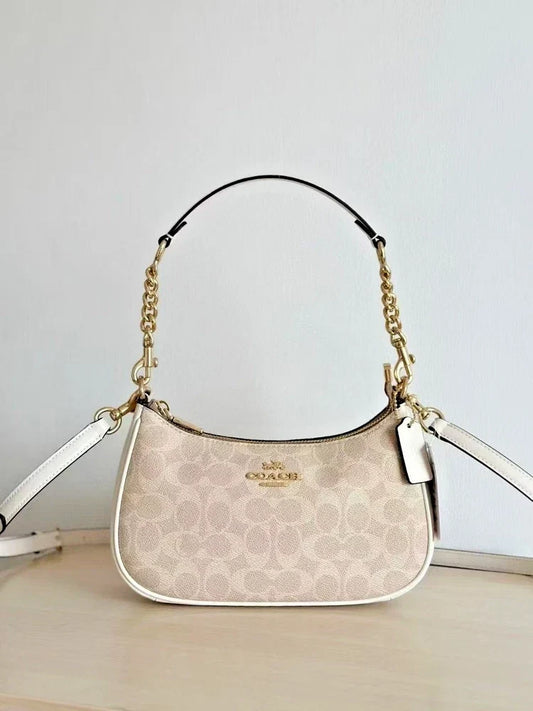 Coach NWT Teri Shoulder Bag In Signature Canvas CV933 Gold/Sand/Chalk!