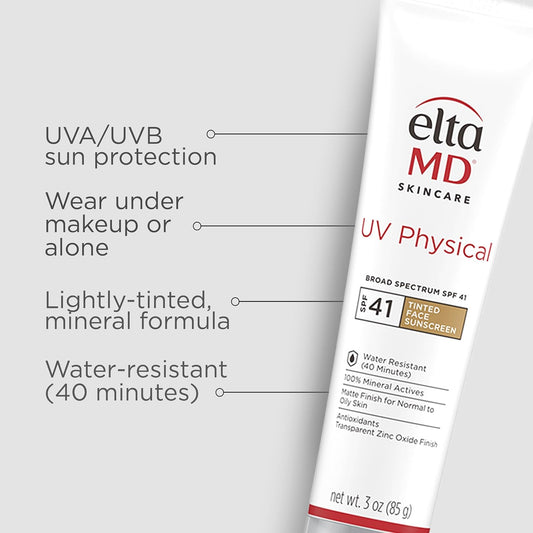EltaMD UV Physical Tinted 100% Mineral Face Sunscreen, SPF 40 and 41