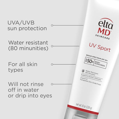 EltaMD UV Sport Sunscreen, Water and Sweat Resistant 80 Min, SPF 50
