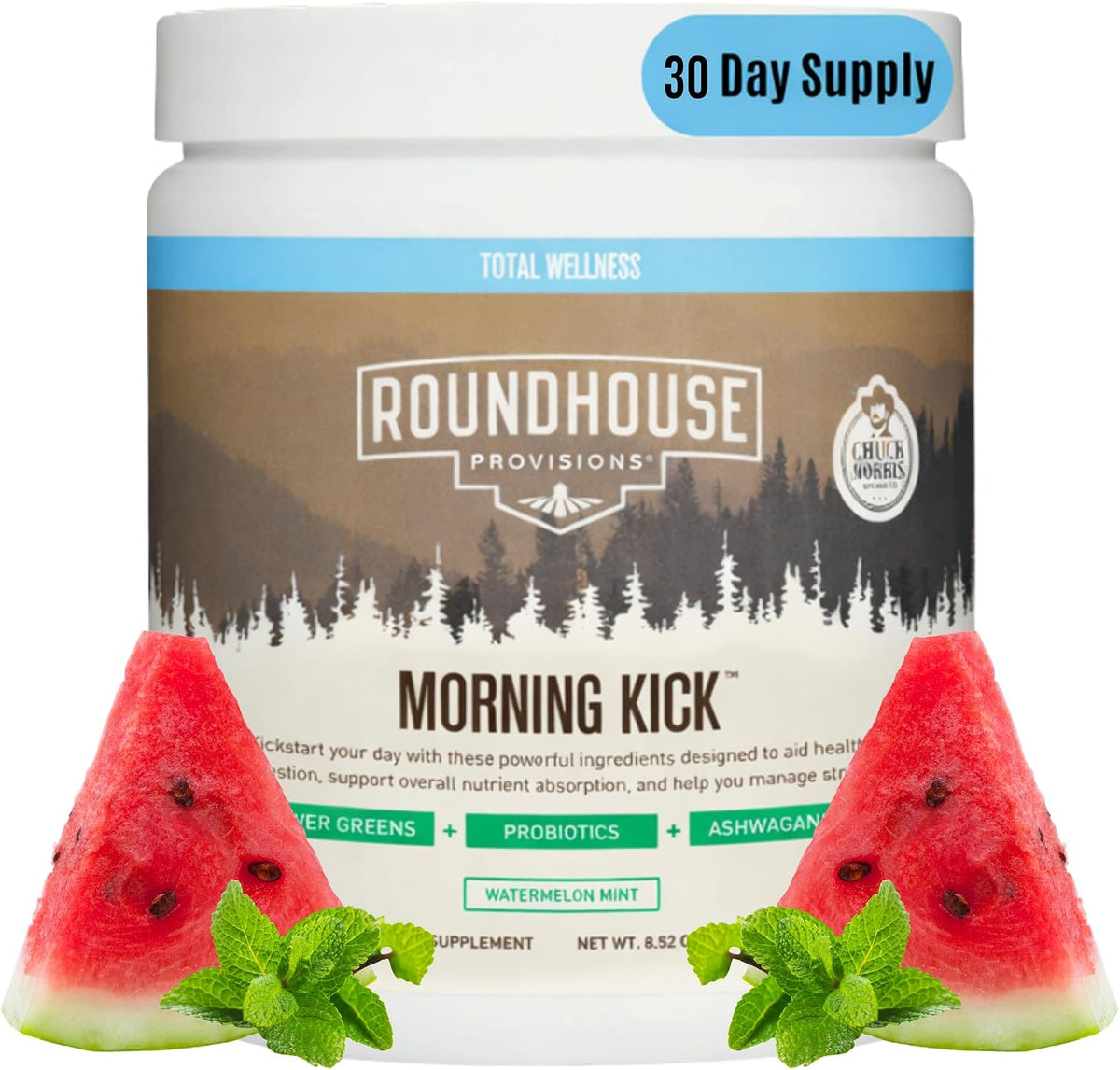 ROUNDHOUSE PROVISION Morning Kick Greens Powder, Watermelon Mint, 3 Pack