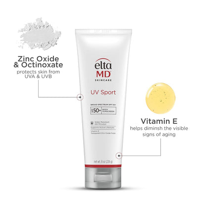 EltaMD UV Sport Sunscreen, Water and Sweat Resistant 80 Min, SPF 50