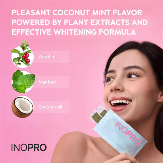 InoPro Teeth Whitening Strips 14 Treatments Kit - Enamel Safe Teeth Whitener, Peroxide-Free, Green White Strips for Teeth Whitening with Arbutin, Coconut Oil, Deep Stains Removal