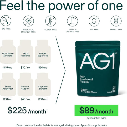 AG1 Greens Powder Superfood, 75 Vitamins and Probiotic Blend, Refill Pouch