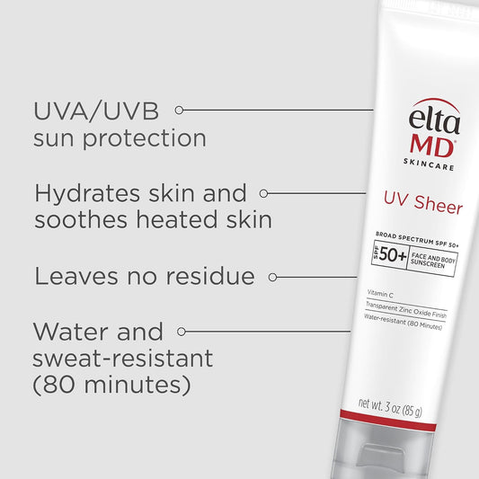 EltaMD UV Sheer Face and Body Sunscreen with Zinc Oxide, SPF 50+, 3 oz
