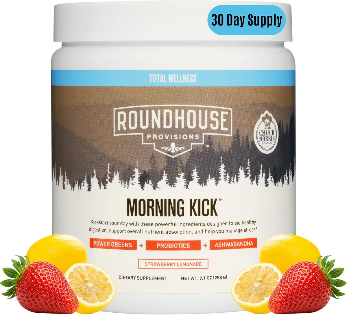 ROUNDHOUSE PROVISION Morning Kick Greens Powder, Watermelon Mint, 3 Pack