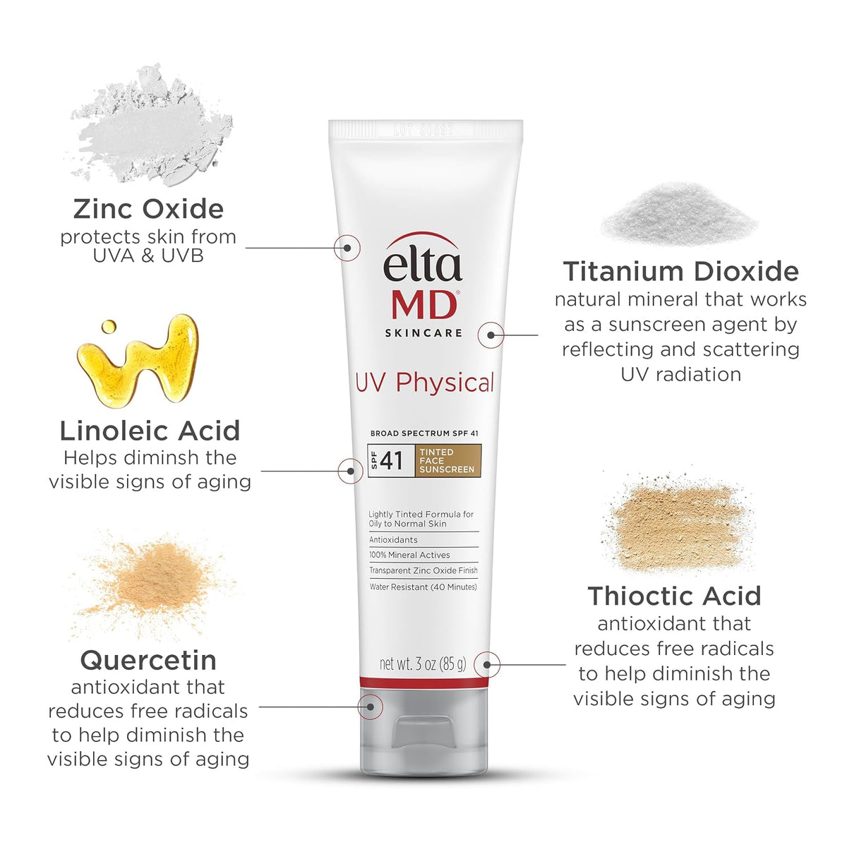 EltaMD UV Physical Tinted 100% Mineral Face Sunscreen, SPF 40 and 41