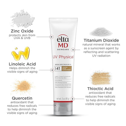 EltaMD UV Physical Tinted 100% Mineral Face Sunscreen, SPF 40 and 41