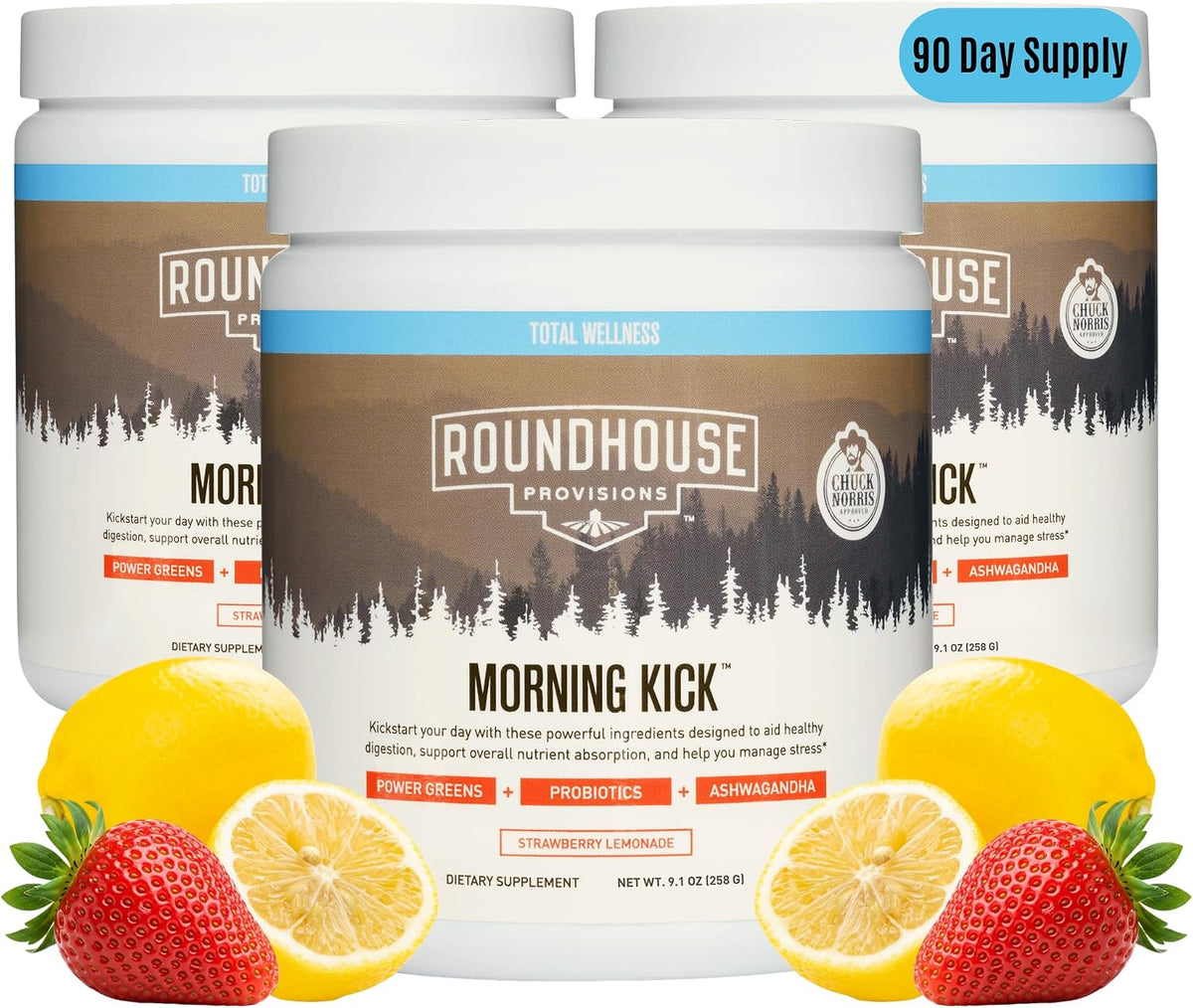 ROUNDHOUSE PROVISION Morning Kick Greens Powder, Watermelon Mint, 3 Pack