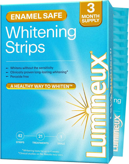 Lumineux Teeth Whitening Strips, Peroxide Free, 21 Treatments (3 Months)