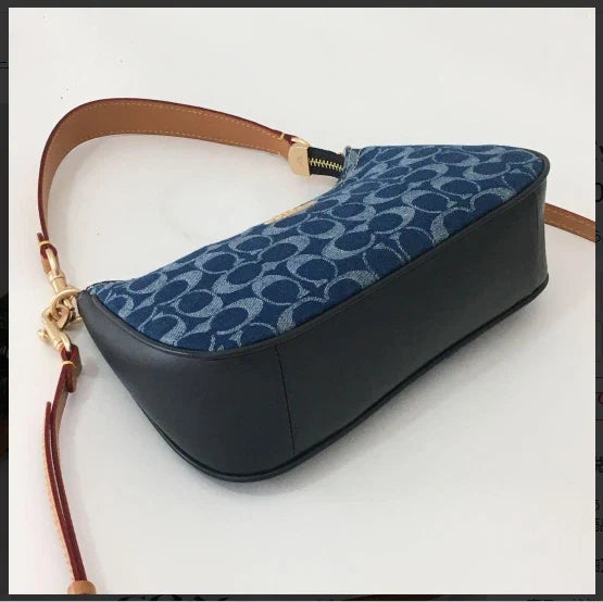 COACH CAF82 Teri Shoulder Bag Signature Denim Blue Vachetta Leather Outlet New