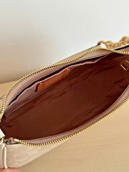 Coach NWT Teri Shoulder Bag In Signature Canvas CV933 Gold/Sand/Chalk!