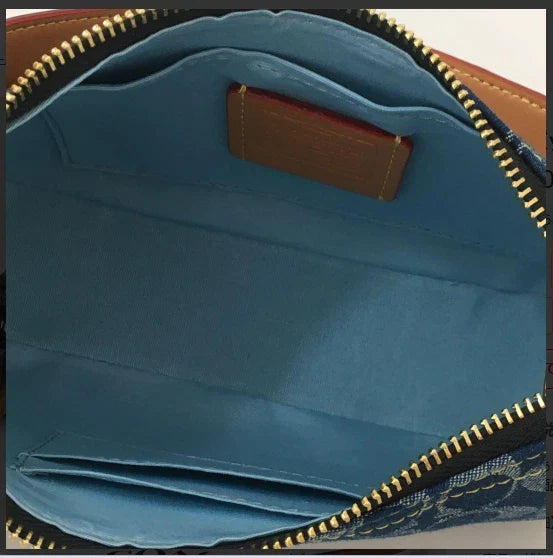 COACH CAF82 Teri Shoulder Bag Signature Denim Blue Vachetta Leather Outlet New
