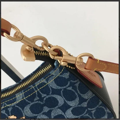 COACH CAF82 Teri Shoulder Bag Signature Denim Blue Vachetta Leather Outlet New