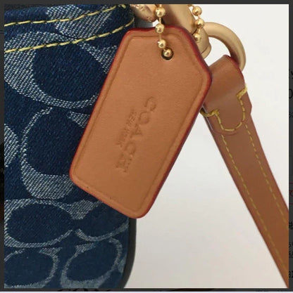 COACH CAF82 Teri Shoulder Bag Signature Denim Blue Vachetta Leather Outlet New