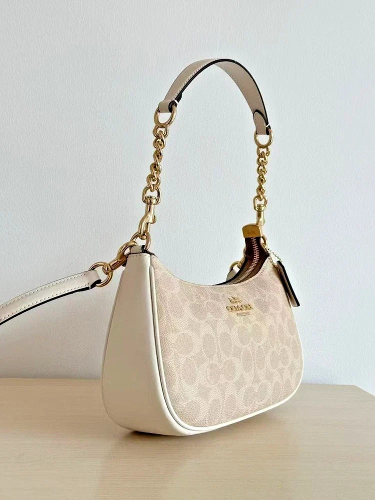 Coach NWT Teri Shoulder Bag In Signature Canvas CV933 Gold/Sand/Chalk!