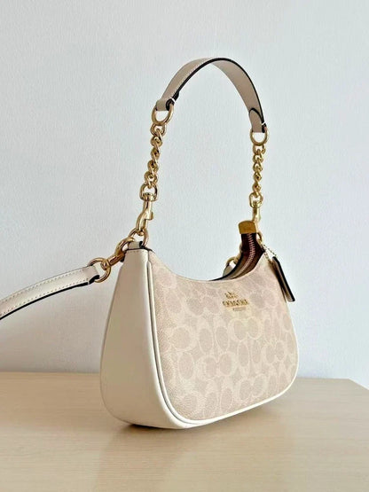 Coach NWT Teri Shoulder Bag In Signature Canvas CV933 Gold/Sand/Chalk!