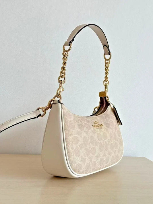 Coach NWT Teri Shoulder Bag In Signature Canvas CV933 Gold/Sand/Chalk!