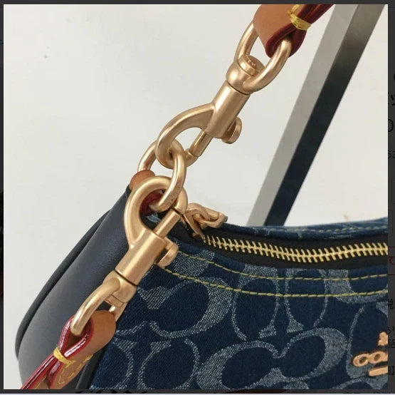 COACH CAF82 Teri Shoulder Bag Signature Denim Blue Vachetta Leather Outlet New