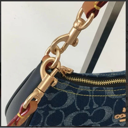 COACH CAF82 Teri Shoulder Bag Signature Denim Blue Vachetta Leather Outlet New