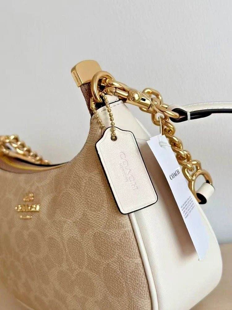 Coach NWT Teri Shoulder Bag In Signature Canvas CV933 Gold/Sand/Chalk!