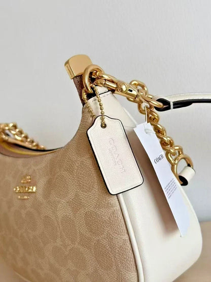 Coach NWT Teri Shoulder Bag In Signature Canvas CV933 Gold/Sand/Chalk!